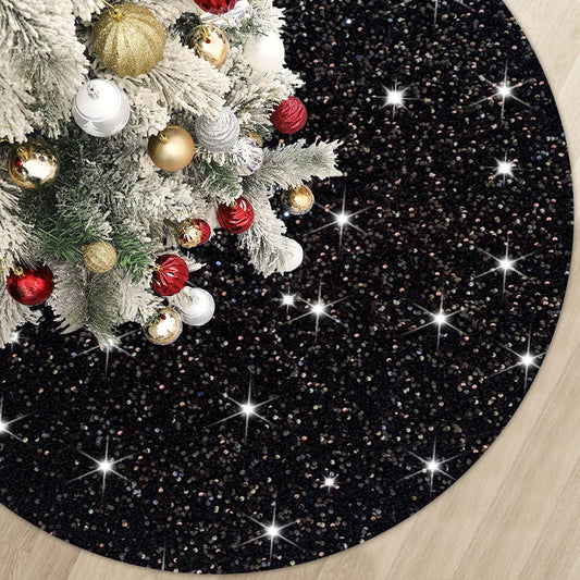 Black Tree Skirt Christmas 21 Inch Decorated Sequin Tree Skirt Velvet Xmas Tree Mat Soft Thick Tree Cover Base Sparkling Small Skirt for Artificial Trees Halloween Supply for Home Family Decorations