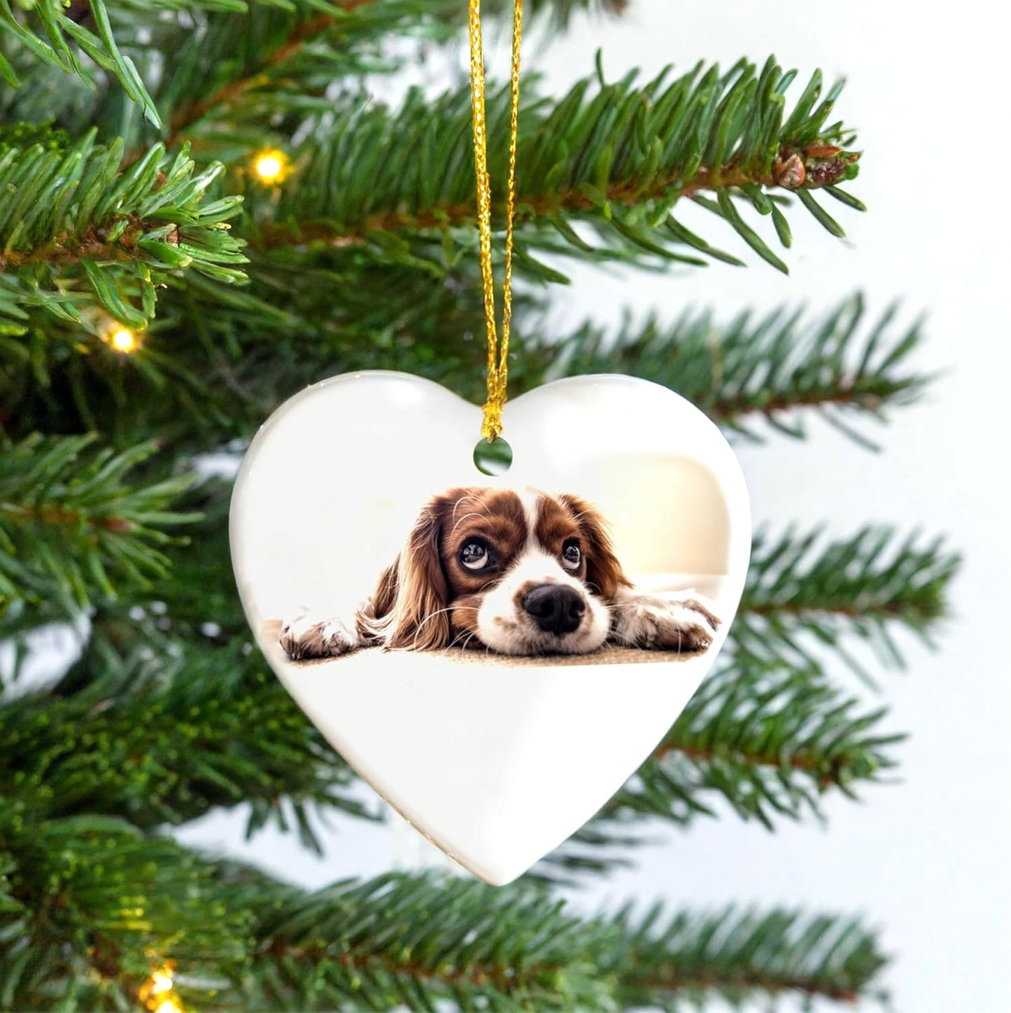 Personalized Ornament, Add Photo Text or Art Design and Make Your own Customized Porcelain Ceramic Ornament, Gold String and Gift Bag Included (Heart)