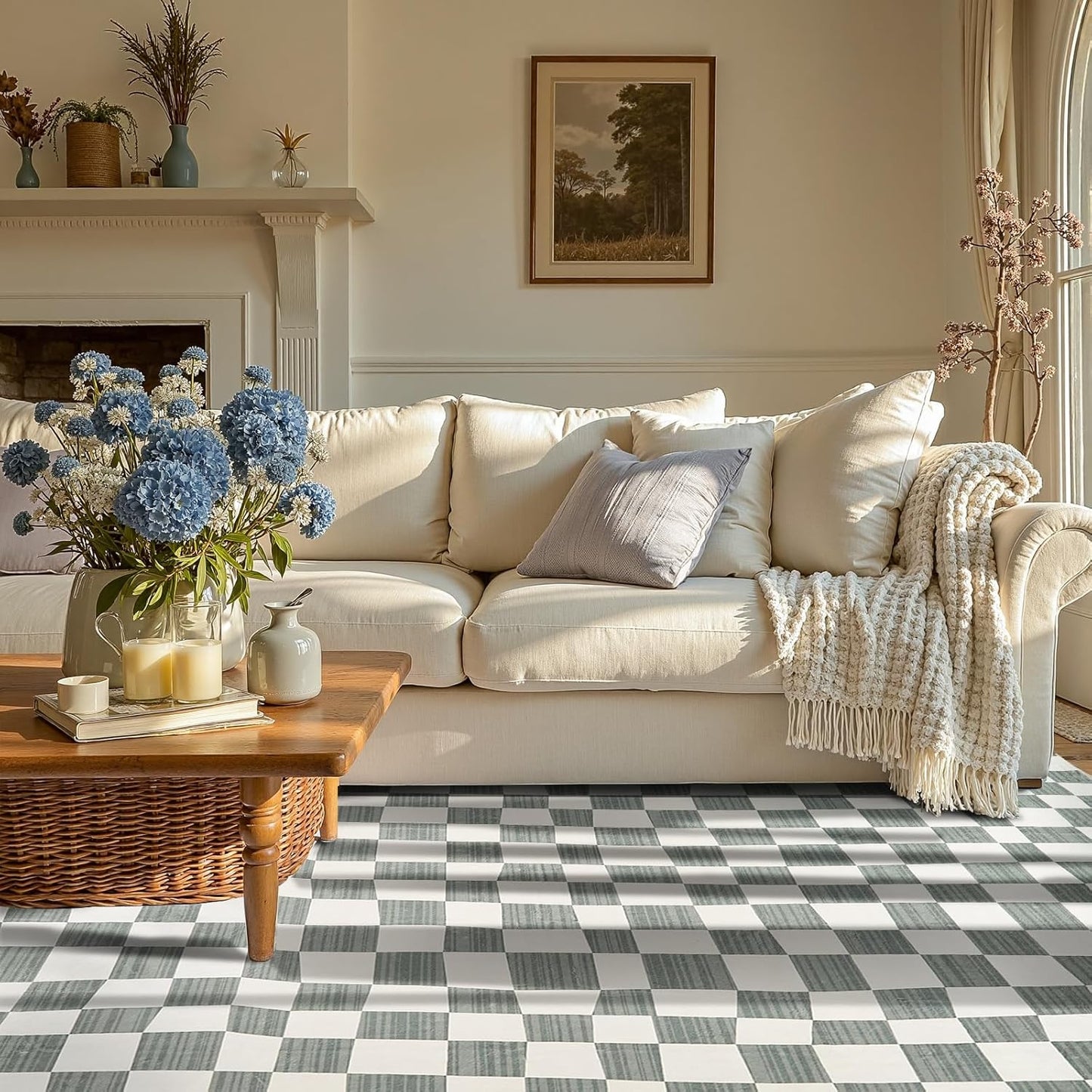 jinchan 4x6 Checkered Area Rugs for Kids Room - Machine Washable Soft Rug Modern Geometric Lattice Non-Slip Carpet for Nursery Playroom Bedroom Entryway Living Room Dining Room Home Office Grey