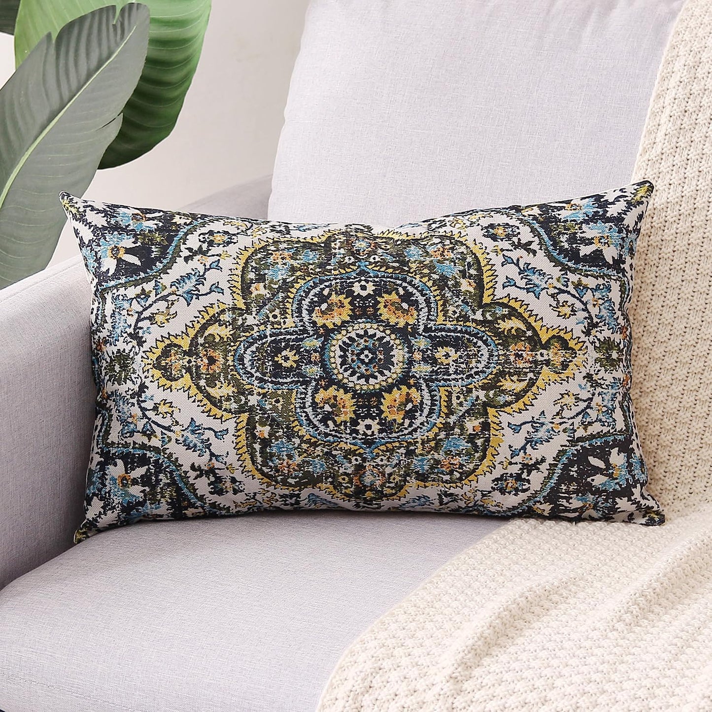 Outdoor Waterproof Pillow Covers 12X20 Set of 2 Bohemian Vintage Carpet Pattern Pillow Covers Green Blue Ethnic Design Decorative Farmhouse Cushion Case for Couch Garden