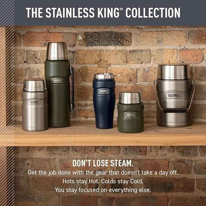 THERMOS Stainless King Vacuum-Insulated Stainless Steel Tumbler - 16oz, Army Green - Insulated Coffee Tumbler for Hot & Cold Drinks - Leak-Proof & Sweat-Proof for Commuting & Traveling