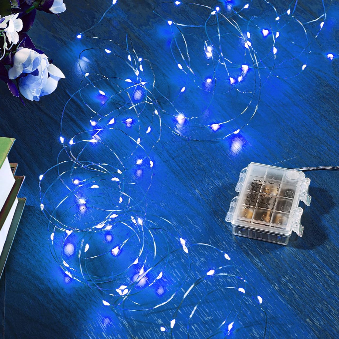 1 Pack 32.8 Ft. Battery Operated Outdoor String Lights with Remote & Timer, LED Blue Fairy Lights, Waterproof Twinkle Lights for Bedroom, Dorm, Mason Jar, Wedding, Party, Christmas