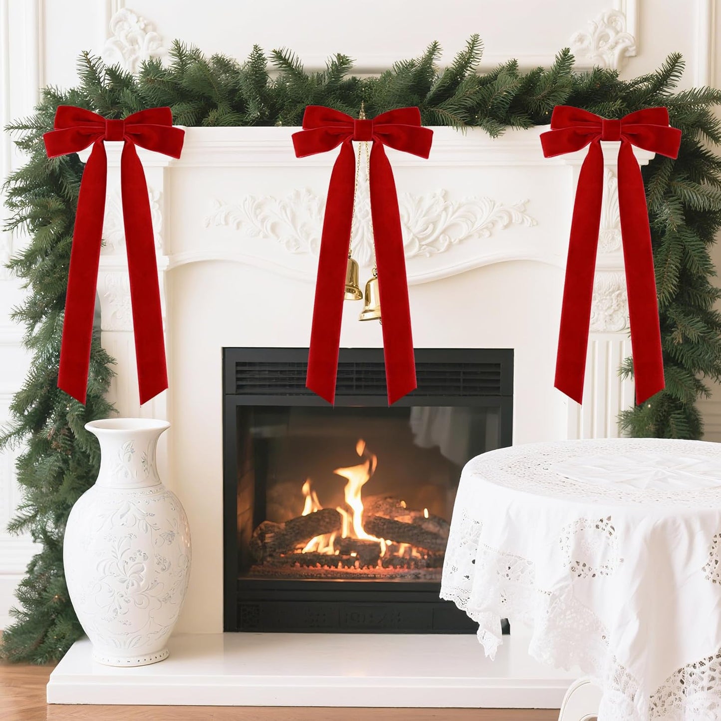 Senjie Velvet Large Christmas Bows for Staircase Garland Wreath, 20in x 8in Vintage Ribbon Bows with Twist Tie for Xmas Tree Holiday Indoor Outdoor Decorations (6Pcs, Red)