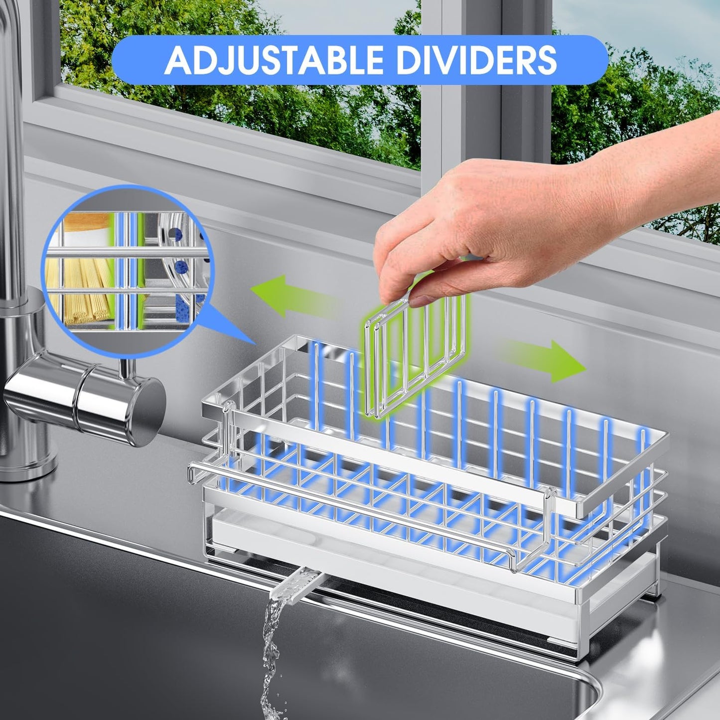 Kitchen Sink Sponge Holder - Self-Draining, Detachable Dish Cloth Holder, Rustproof Kitchen Countertop Organizer (Stainless Steel)