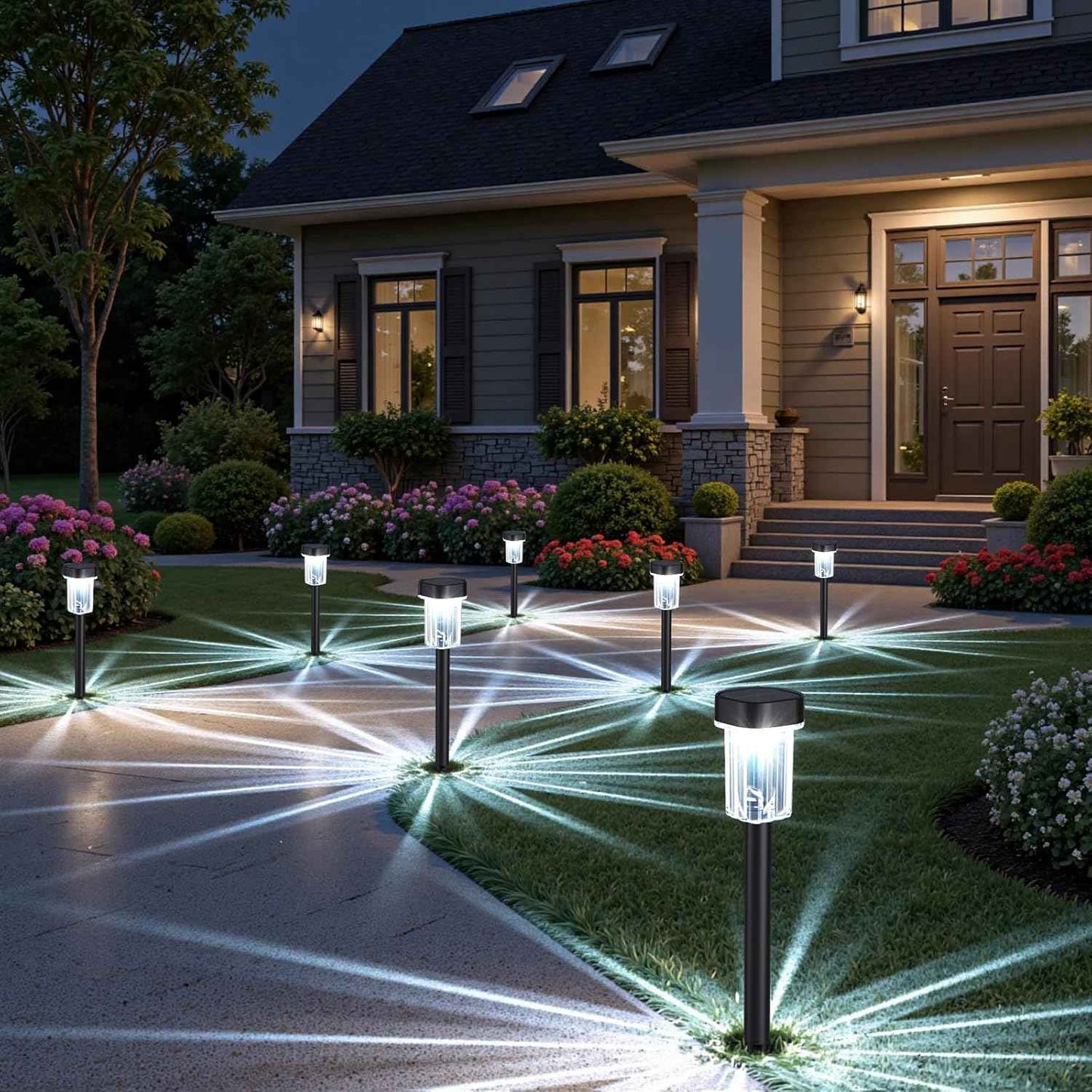 Outdoor Solar Lights for Yard 8 Pack, Solar Pathway Lights Waterproof 6000K Cold White LED Landscape Lighting for Garden Outside Landscape Lawn Driveway Walkway Path Patio