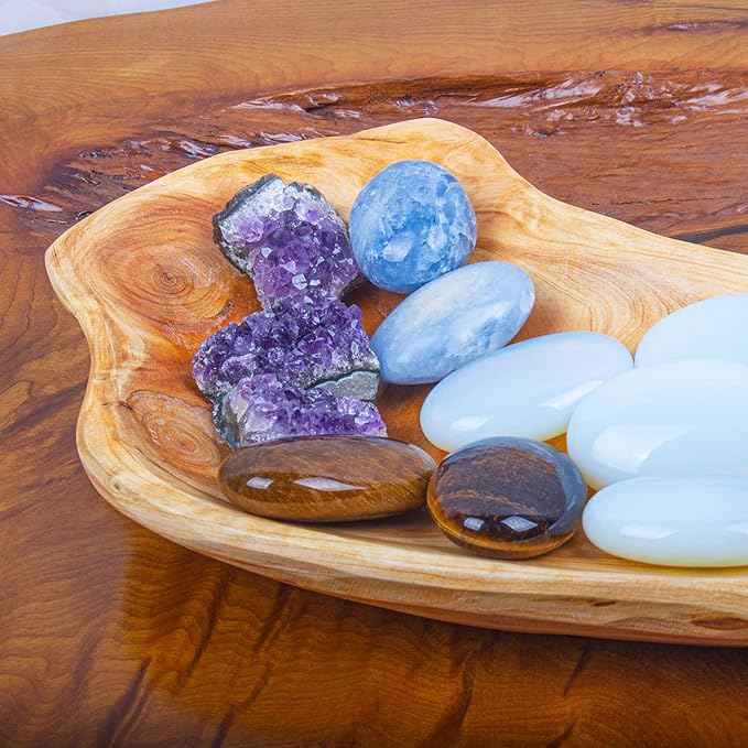 BTEOBFY Natural Wood Fruit Bowl, Unique Handmade Wood Serving Platter, Fruit Snack Dish for Sandwich Bread Serving, Appetizer Display, Vintage Ring Dish, Hand Carved Artworks，13-14in