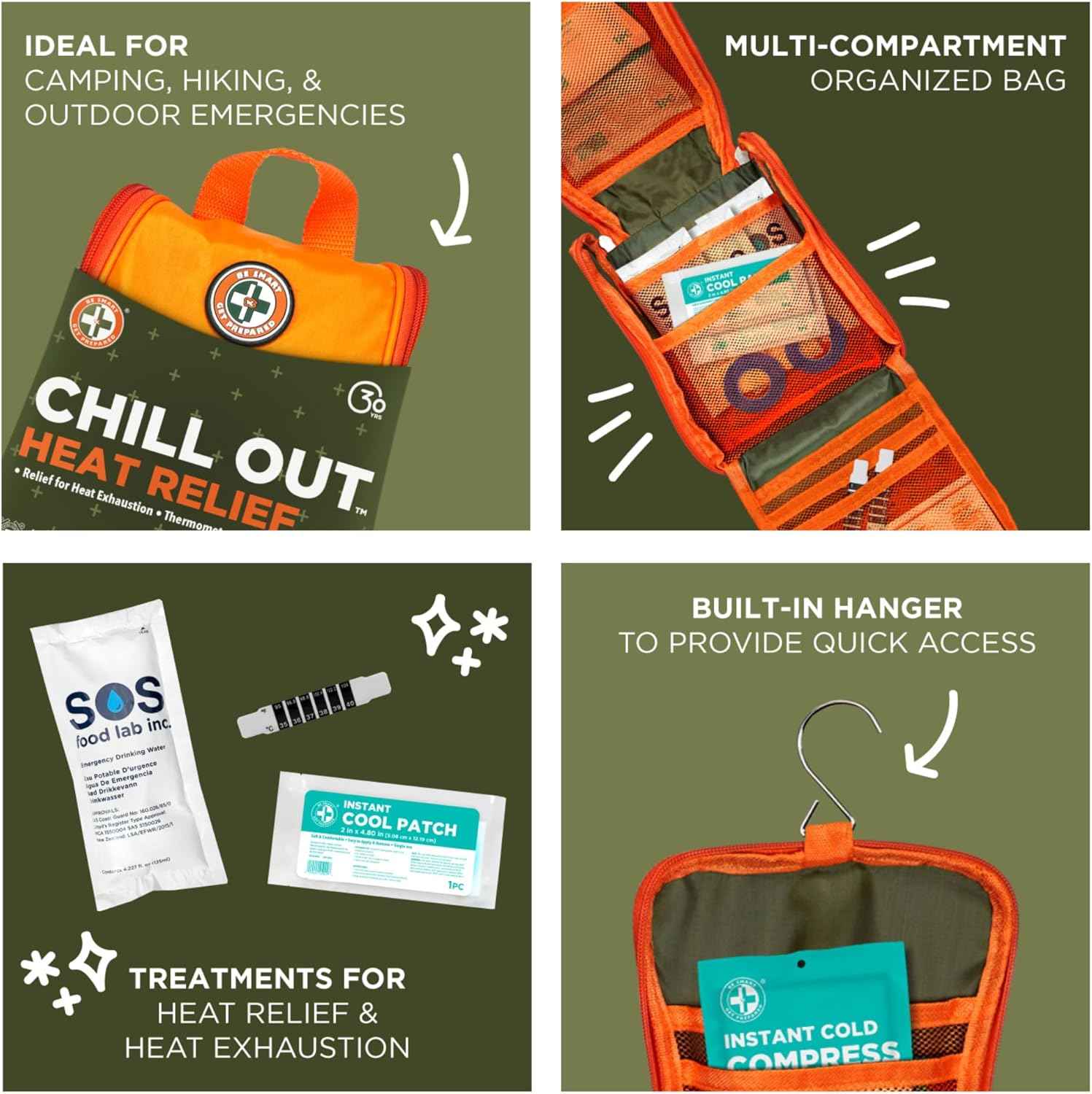 Be Smart Get Prepared Chill Out Heat Relief Kit - 21 Pieces - Designed for Camping, Hiking, Sports, Outdoor & Physical Activities - Compact & Portable