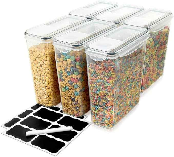 Cereal Containers Storage Set Large (6 Pack) Airtight Food Storage Containers for Kitchen & Pantry Organization, Cereal Storage Container Set for Crunchiness, 6 Pack
