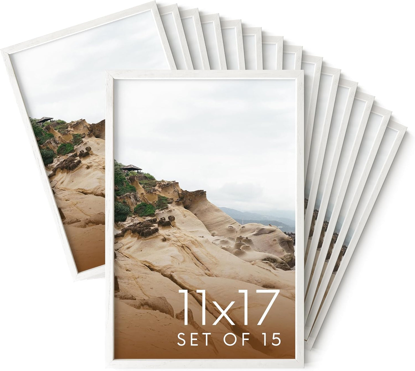 Haus and Hues 11x17 White Oak Wood Picture Frames Set of 15 - Premium Bulk Picture Frames 11x17 Bundle - Elegant Gallery Wall Frame Set for Posters, Art Display - Ideal for Wall Decor in Home & Office