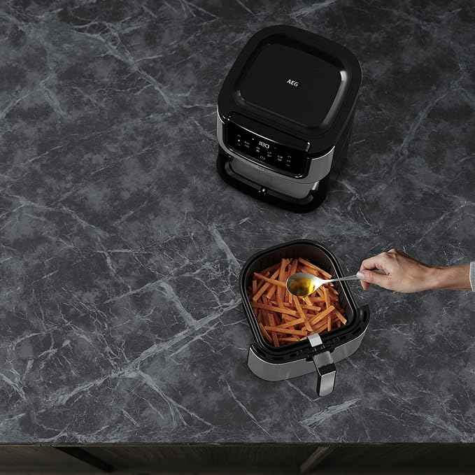 AEG AF6-1-4ST Heißluftfritteuse/Frittieren/Grillen/Braten/Backen ohne/wenig Öl / 8 Programme / 3,5 l Fassungsvermögen/spülmaschinenfest/LED Touch-Display/programmierbar/Edelstahl