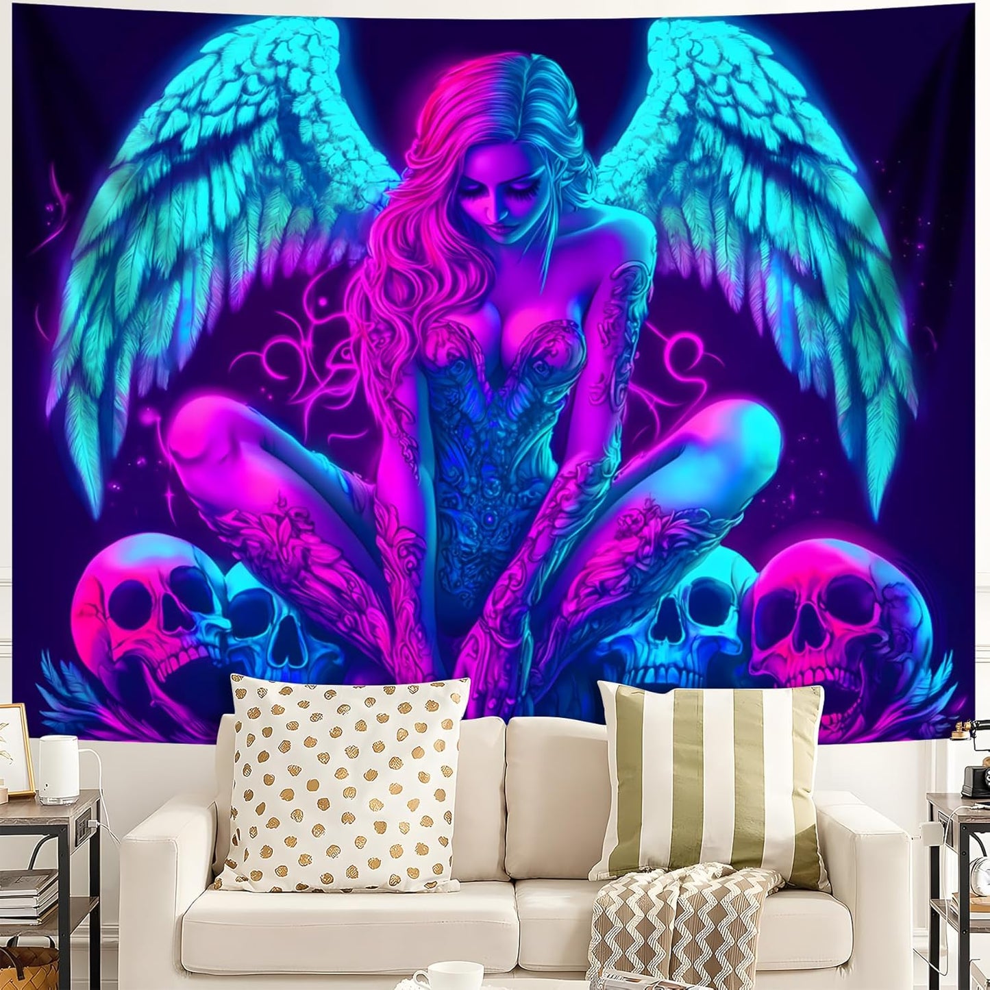 Blacklight Tapestry,WingTapestry Glow In The Dark,UV Reactive Black Light Upright Posters Wall Hanging for Bedroom Dorm Living Room Backdrop Decor (wing15, 90L" x 70W")