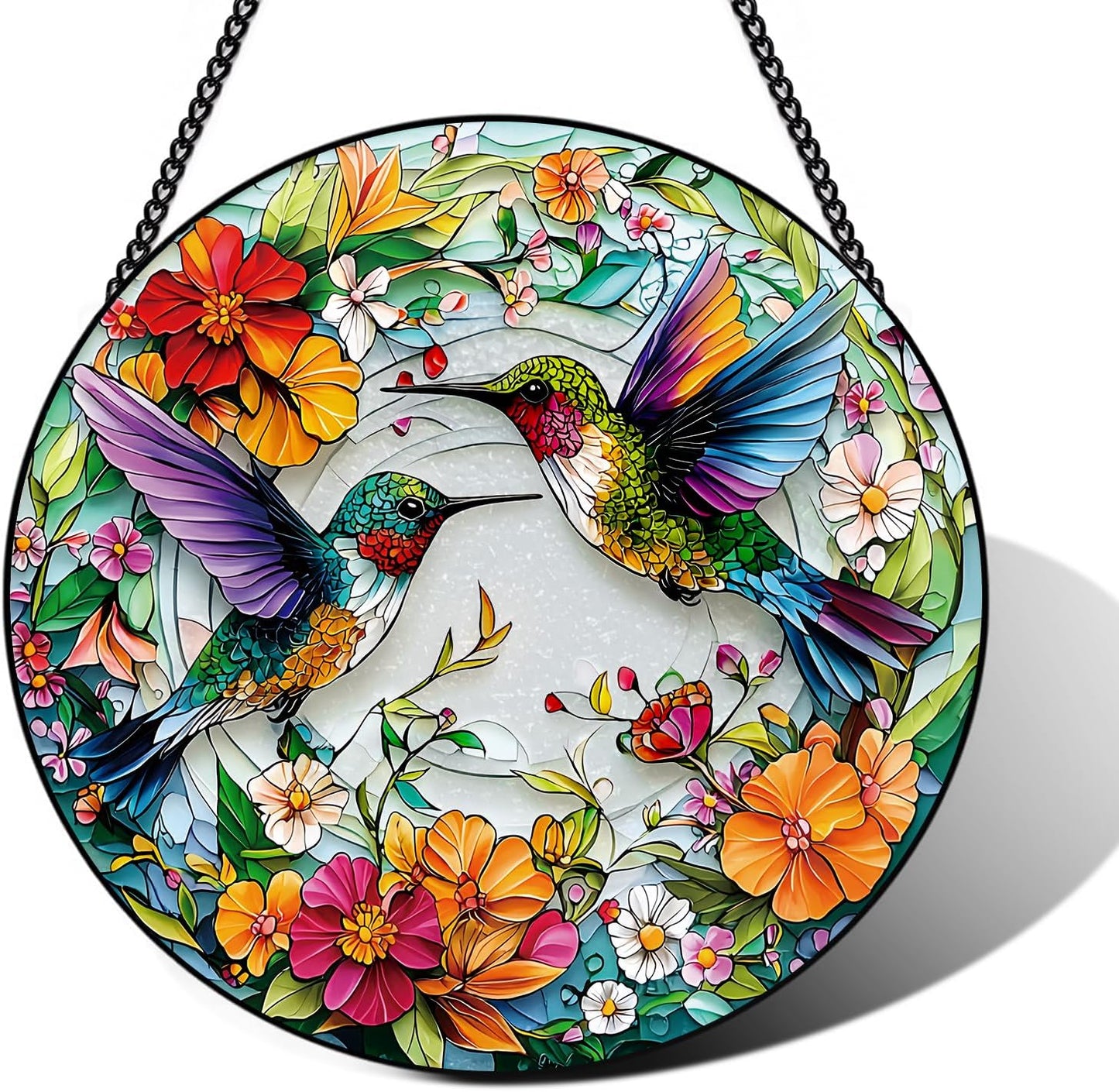 Stained Glass Window Hanging – Double-Sided Glass Sun Catcher with Chain – Memorial Window Art Panel for Home Décor, Spiritual Comfort, and All-Occasion Gifting