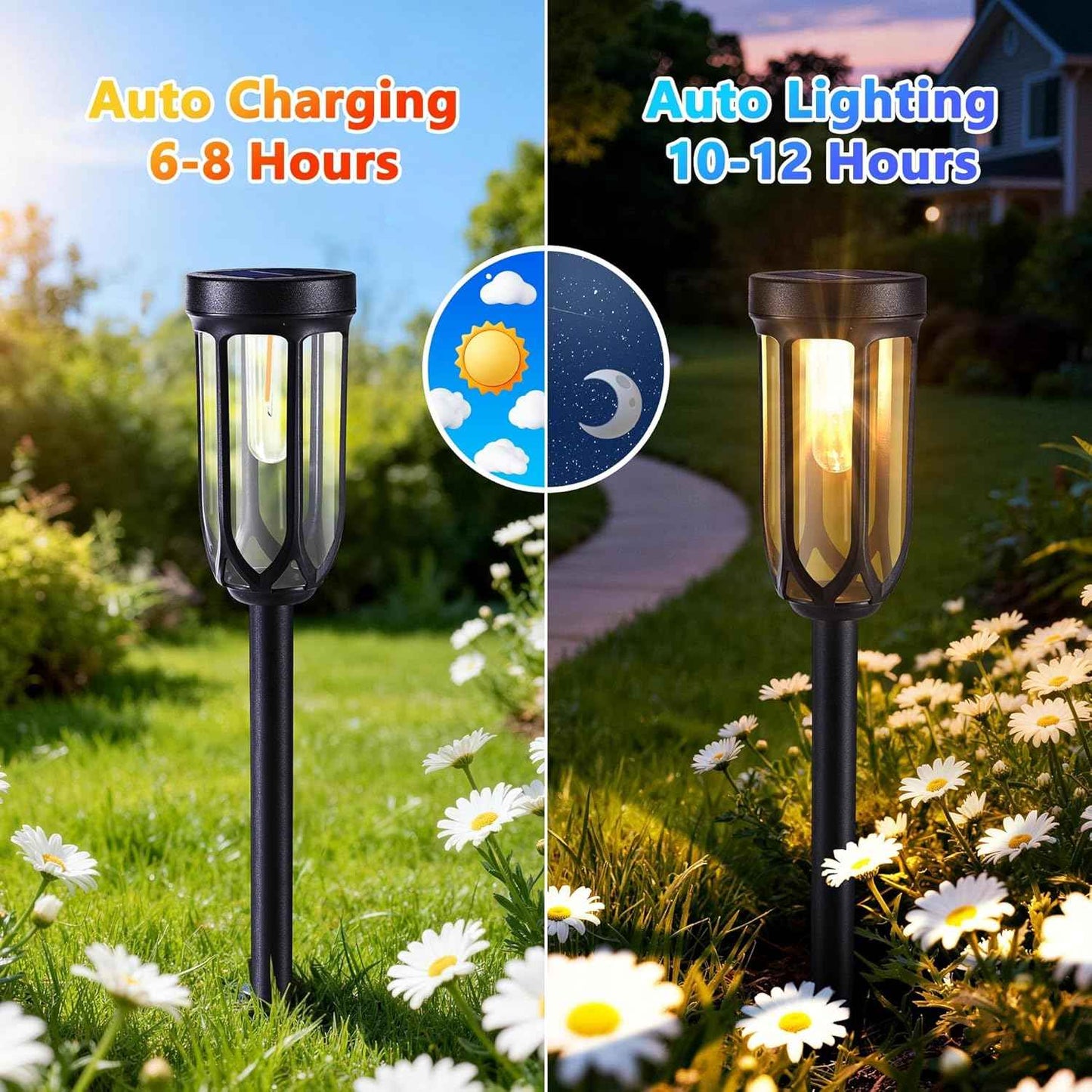 Lomotech Solar Pathway Lights - 8 Pack Solar Lights Outdoor Waterproof, Bright LED Solar Garden Lights for Patio Landscape Lawn Yard Walkway Driveway (Warm White)