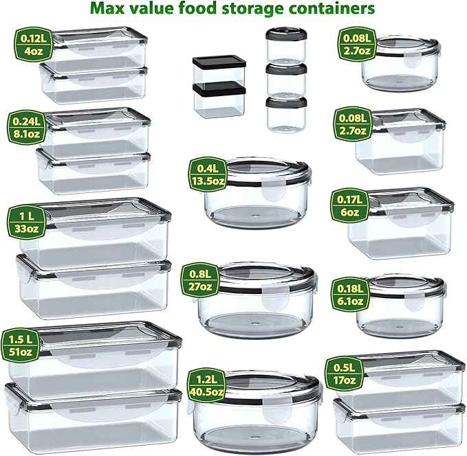 44 Pcs Food Storage Containers with Lids Airtight- (22 Stackable Boxes-22 Lids) Plastic Meal Prep Container for Pantry Kitchen Organization, Microwave, Dishwasher, Freezer Safe -100% Leak Proof