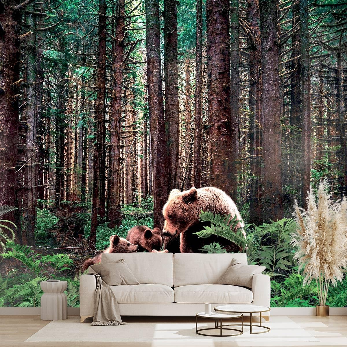 Forest Animals Bear wallpeper Kids Bedroom Woods Wall Mural - 160"x108"（Not Peel and Stick）