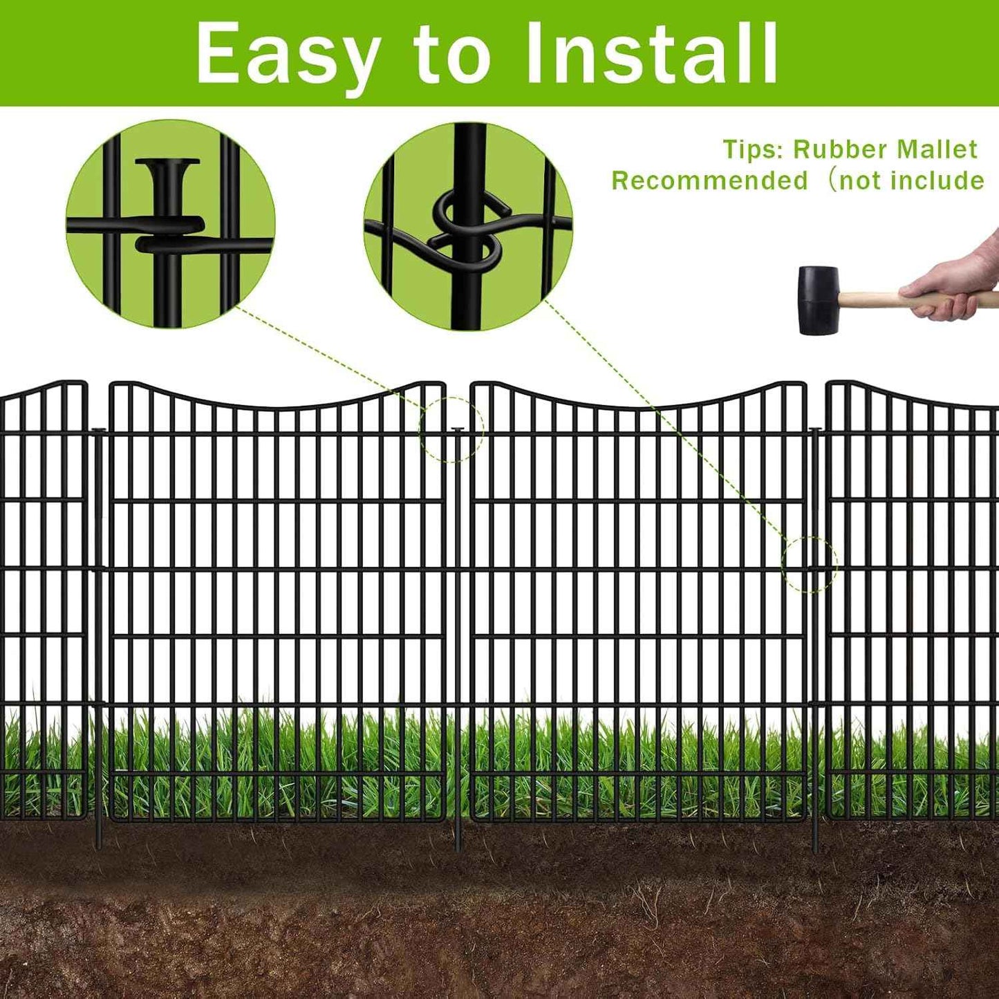 10 Panels Garden Fencing Animal Barrier with Gate, 48 in(H) X 23.6 ft(L) Dog Fence Outdoor for Yard, No Dig Temporary Tall Fence Rustproof Metal Wire Panel Border for Dog, Rabbits, and Patio
