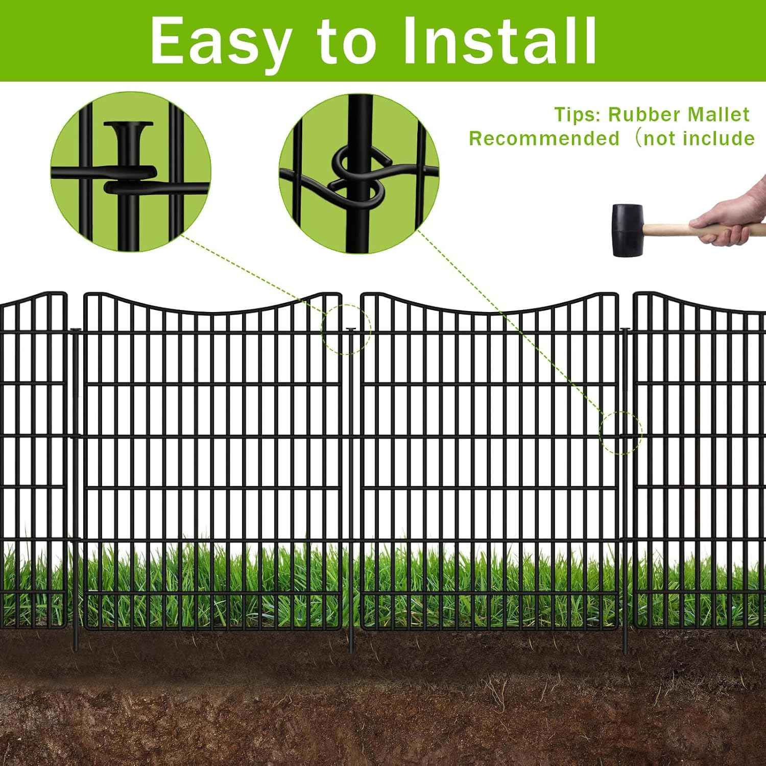 10 Panels Garden Fencing Animal Barrier with Gate, 48 in(H) X 23.6 ft(L) Dog Fence Outdoor for Yard, No Dig Temporary Tall Fence Rustproof Metal Wire Panel Border for Dog, Rabbits, and Patio