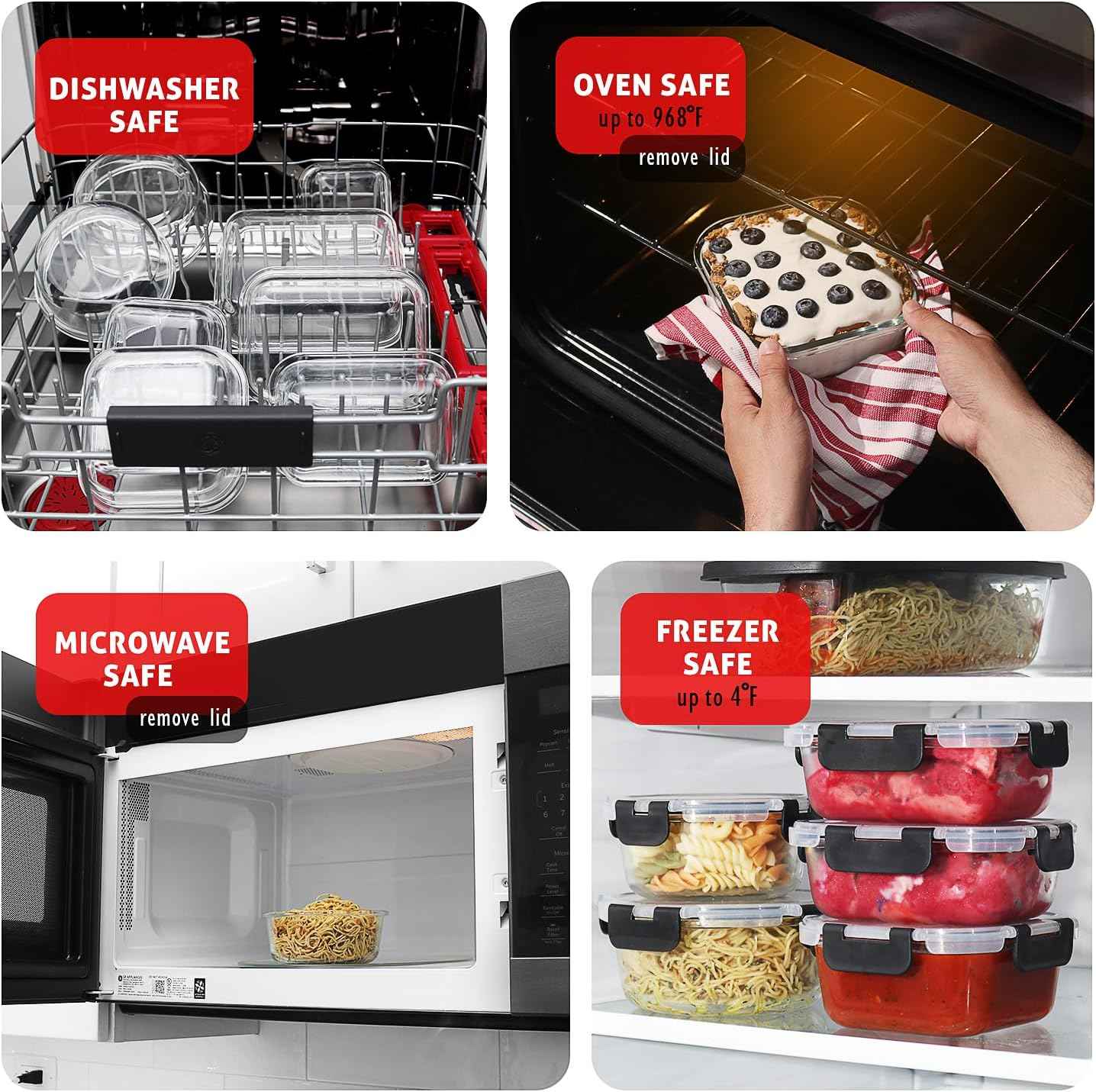 EATEX 48pc Glass Storage Containers with Lids, 24 Set Glass Food Storage Containers with 24 Airtight Lids, Pantry Kitchen Meal Prep Containers for Lunch, Freezer Storage Containers, Dishwasher Safe