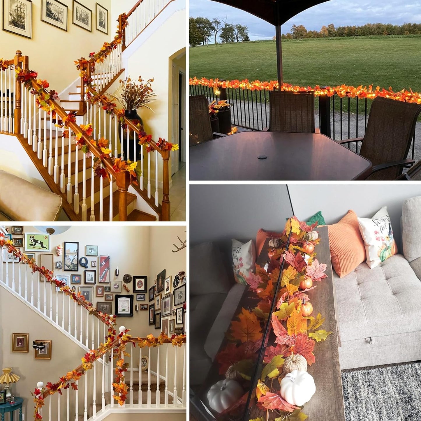 2 Pack Fall Maple Garland, 6.6 FT/Pcs Autumn Hanging Fall Leave Vines and Pumpkins for Home Garden Thanksgiving Dinner Fireplace Door Frame Doorway Backdrop Christmas Decor