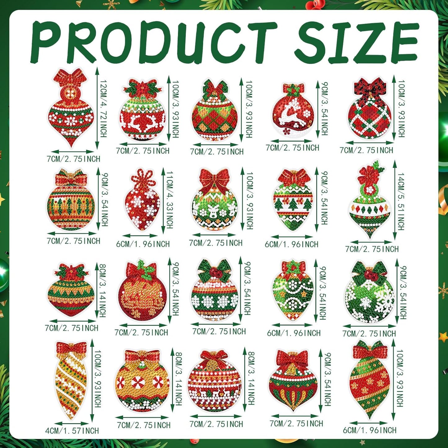 Tondiamo 20 Pcs Christmas Diamond Painting Keychain Kits 5D DIY Diamond Art Pendants Double Sided Hanging Key Chains for Christmas Party Decoration DIY(Balls Style)