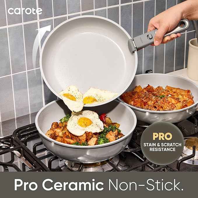 CAROTE 27pcs Ceramic Cookware Set Nonstick, Pots and Pans Set Non Stick, Non Toxic Cookware Detachable Handles, Dishwasher/Oven Safe, RV/Camping Cookware with Kitchen Utensils, Mothers Day Gifts