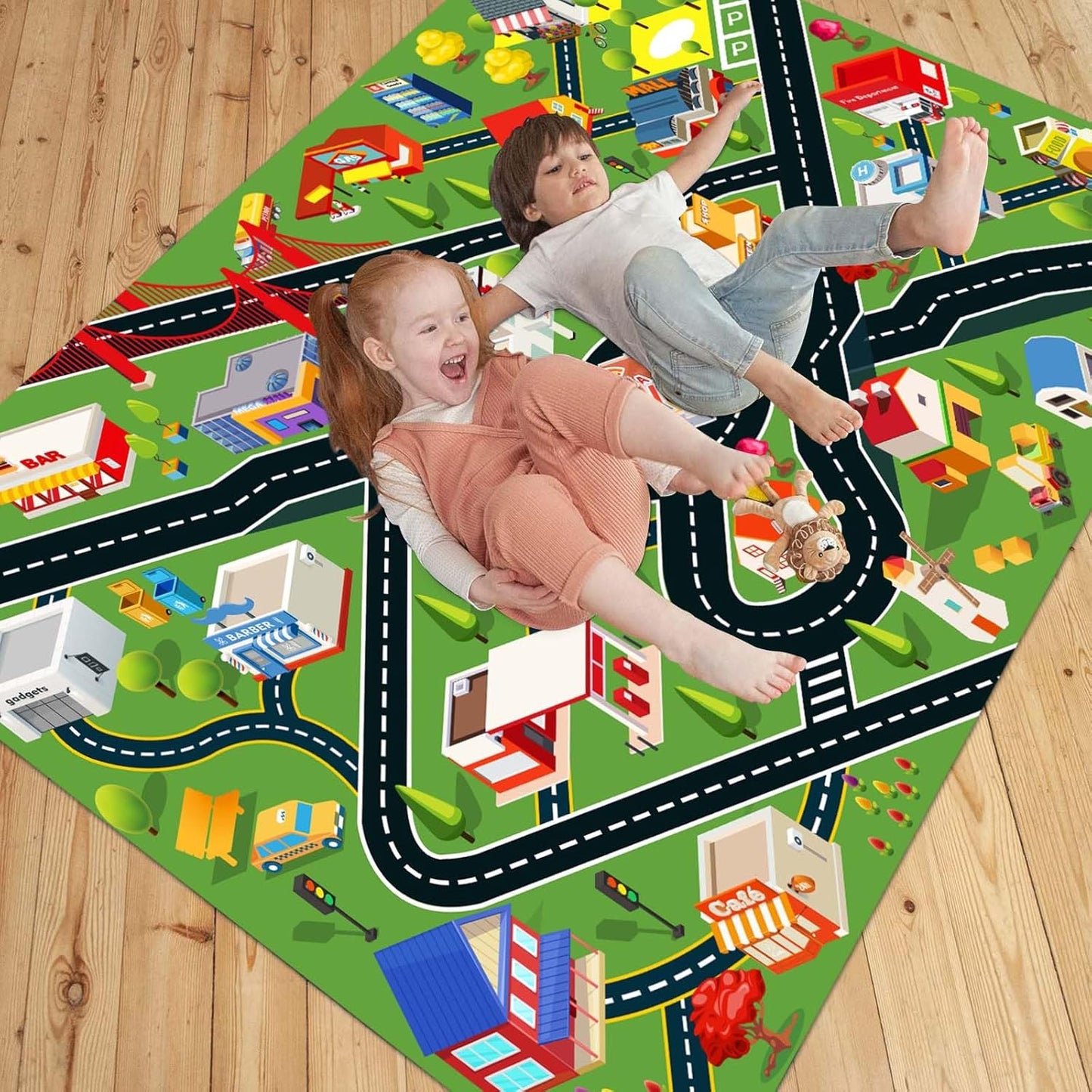 Kids Rug Car Rugs for Kids Toy Cars Play Mat with Rubber Backing City Life Road Rug for Cars Fun City Map for Carpet for Bedroom Boys (RED-Rug, 6.6x9.8ft)