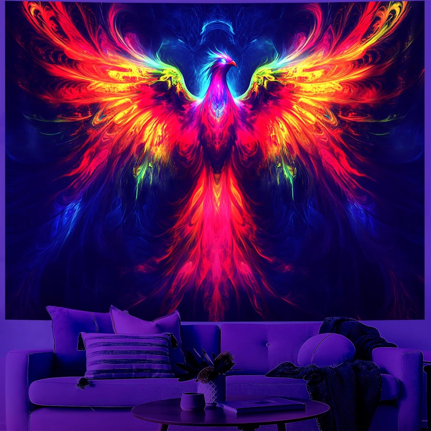 Blacklight Tapestry,WingTapestry Glow In The Dark,UV Reactive Black Light Upright Posters Wall Hanging for Bedroom Dorm Living Room Backdrop Decor (wing16, 79L" x 59W")