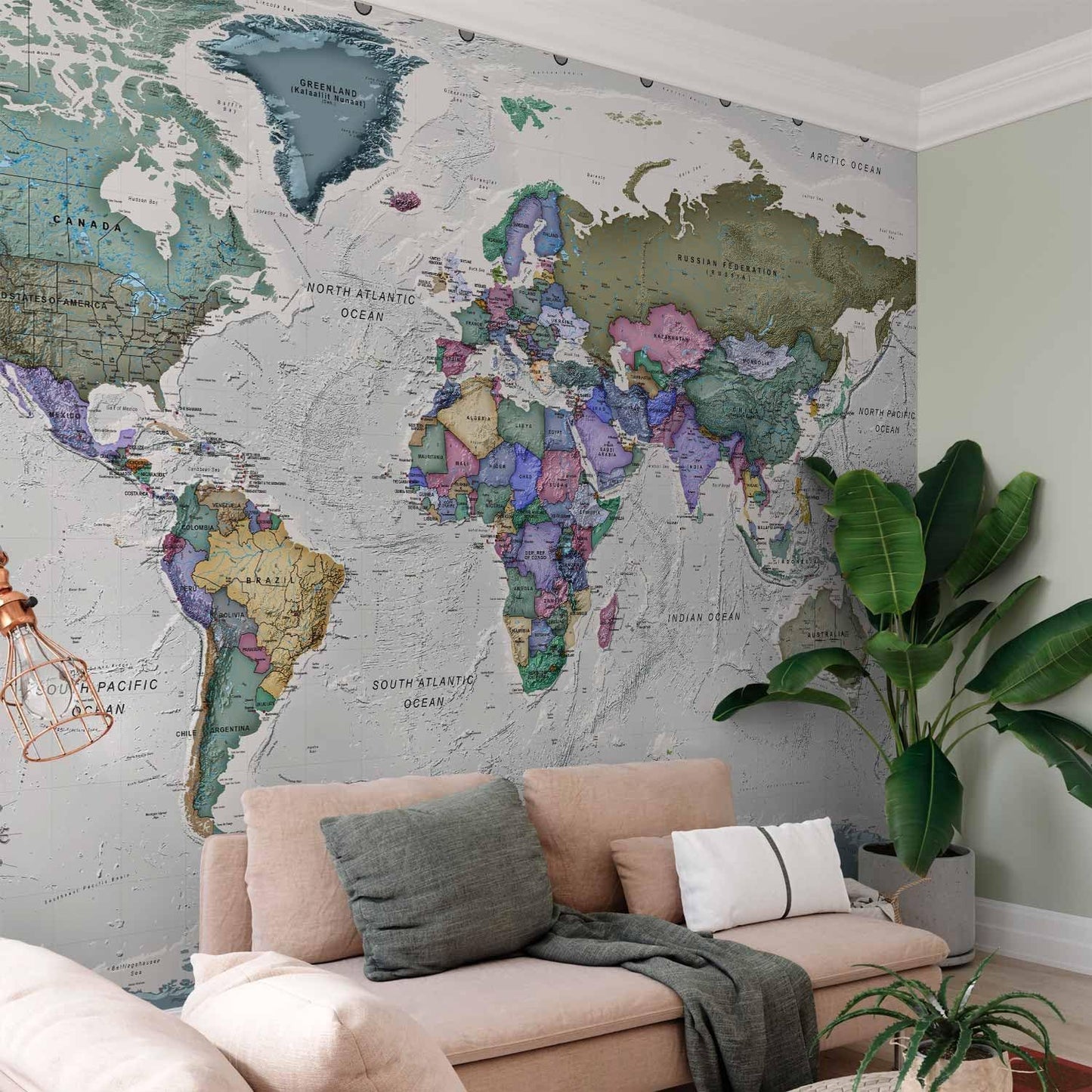 artgeist Wall Mural World Map 157x110 in - XXL Non-Woven Wallpaper Fleece Wall Decor Photo Print Picture Image Design Home Map of The World k-A-0380-a-a