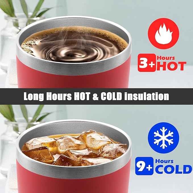 20 oz Tumbler Coffee Travel Tumblers Bulk with Lid Stainless Steel Double Wall Vacuum Insulated Mug Powder Coated Cups fit Car Cupholder for Hot and Cold - Red, 4Pack