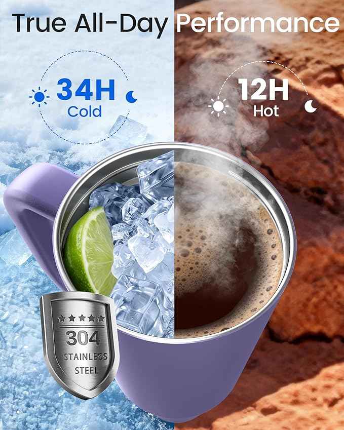 Renoj Insulated Mug 100% Spill Resistant Insulated Water Bottle for Iced Coffee & Hot Drinks - Fits Car Cup Holder, Ideal Gift, 2 Straws & Silicone Boot - FlexSlide Blue 32 oz