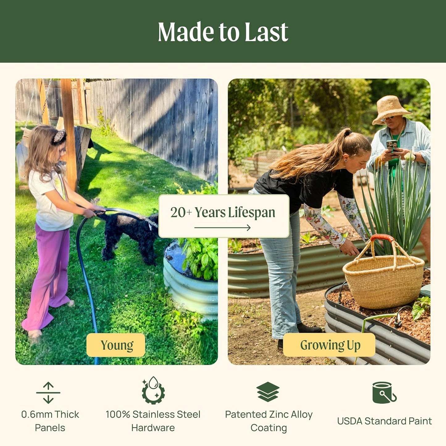 Vego garden 32" Extra Tall Raised Garden Bed Kits, 6 in 1 Modular Raised Planter Box for Vegetables Flowers Fruits Oval Metal Raised Garden Bed- Modern Gray