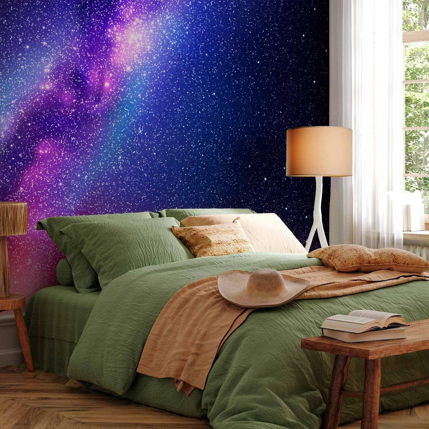 artgeist Wall Mural Galaxy 173x124 in - Peel and Stick Self-Adhesive Wallpaper Removable Large Sticker Foil Wall Decor Print Picture Image Abstract Space Sky Star Cloud Violet f-C-0487-a-a