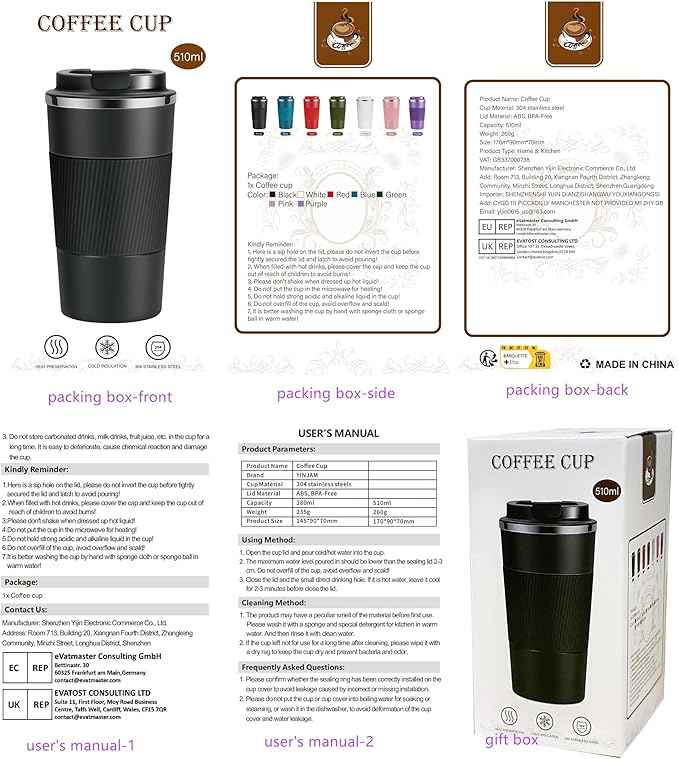 YINJAM 17oz Travel Coffee Mug Insulated Coffee Cups to Go with Leakproof Lid Vacuum Stainless Steel Double Walled Thermal Car Coffee Tumbler for Hot Cold Ice Tea Drinks Reusable (Blue, 17oz)
