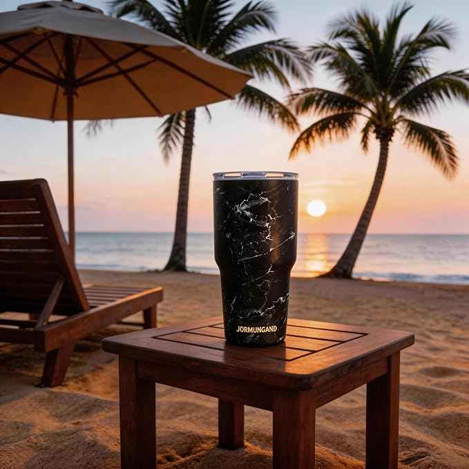 Jormungand 30 oz Tumbler Stainless Steel Vacuum Insulated Travel Mug with Leak Proof Lid Double Wall Coffee Cup Water Bottle for Cold Beverages 30oz Tumbler Marble Black