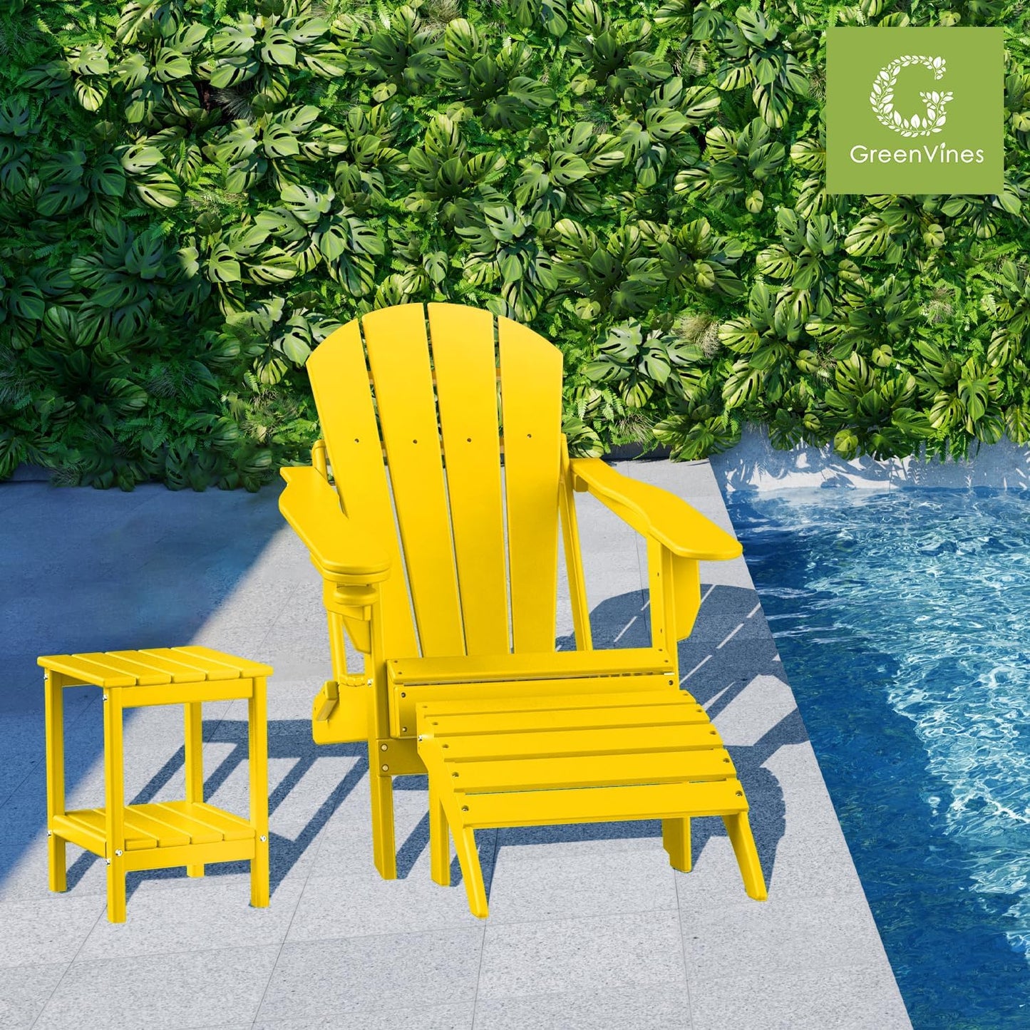 GREENVINES Adirondack-Ottoman | Set of 4 | HDPE Plastic | Outdoor Footrest | All Weather | Foot Rest | Foot Stool | Yellow | for Adirondack Chair | for Patio Backyard Pool