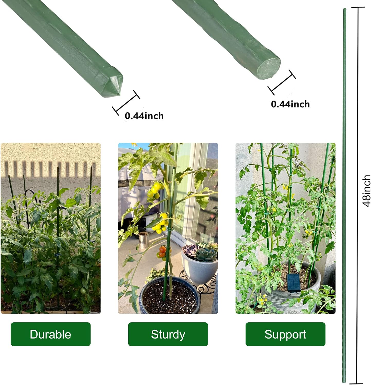 Garmeinea Garden Stakes 48 Inches Plastic Coated Steel Plant Stakes for Growing Climbing Plants, Pack of 25