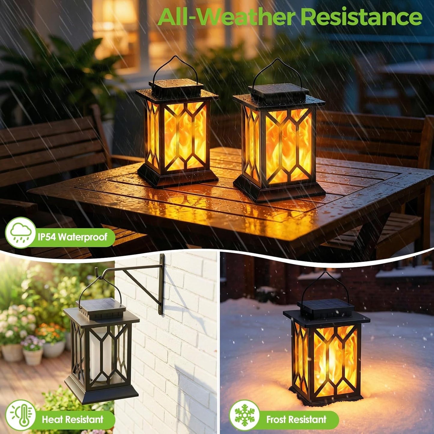 BOBKID 2 Pack Solar Lanterns Outdoor Waterproof, Flickering Flame Outdoor Lights, Hanging Solar Lantern Lamps Decorative, Solar Powered Lighting for Outside Garden Yard Patio Path Tree Decor