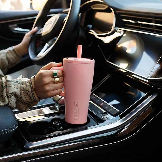 BrüMate Era 20 oz Tumbler with Handle and Straw | 100% Leakproof Insulated Tumbler with Lid and Straw | Made of Stainless Steel | Cup Holder Friendly Base | 20oz (Rose Taupe)