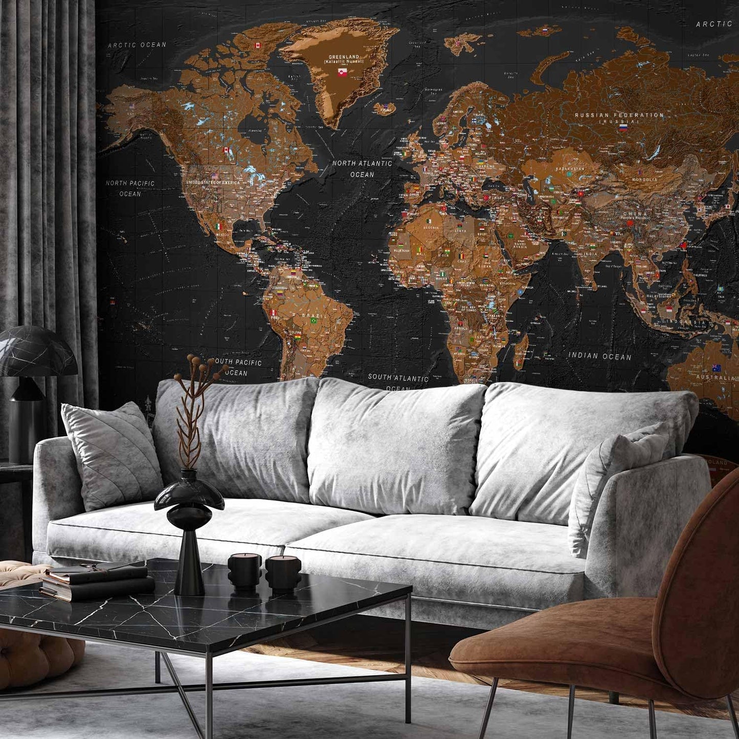 artgeist Premium Wall Mural World Map 177x124 in - XXL Non-Woven Wallpaper Fleece Wall Decor Photo Print Picture Image Design Home Map of The World k-A-0206-a-a