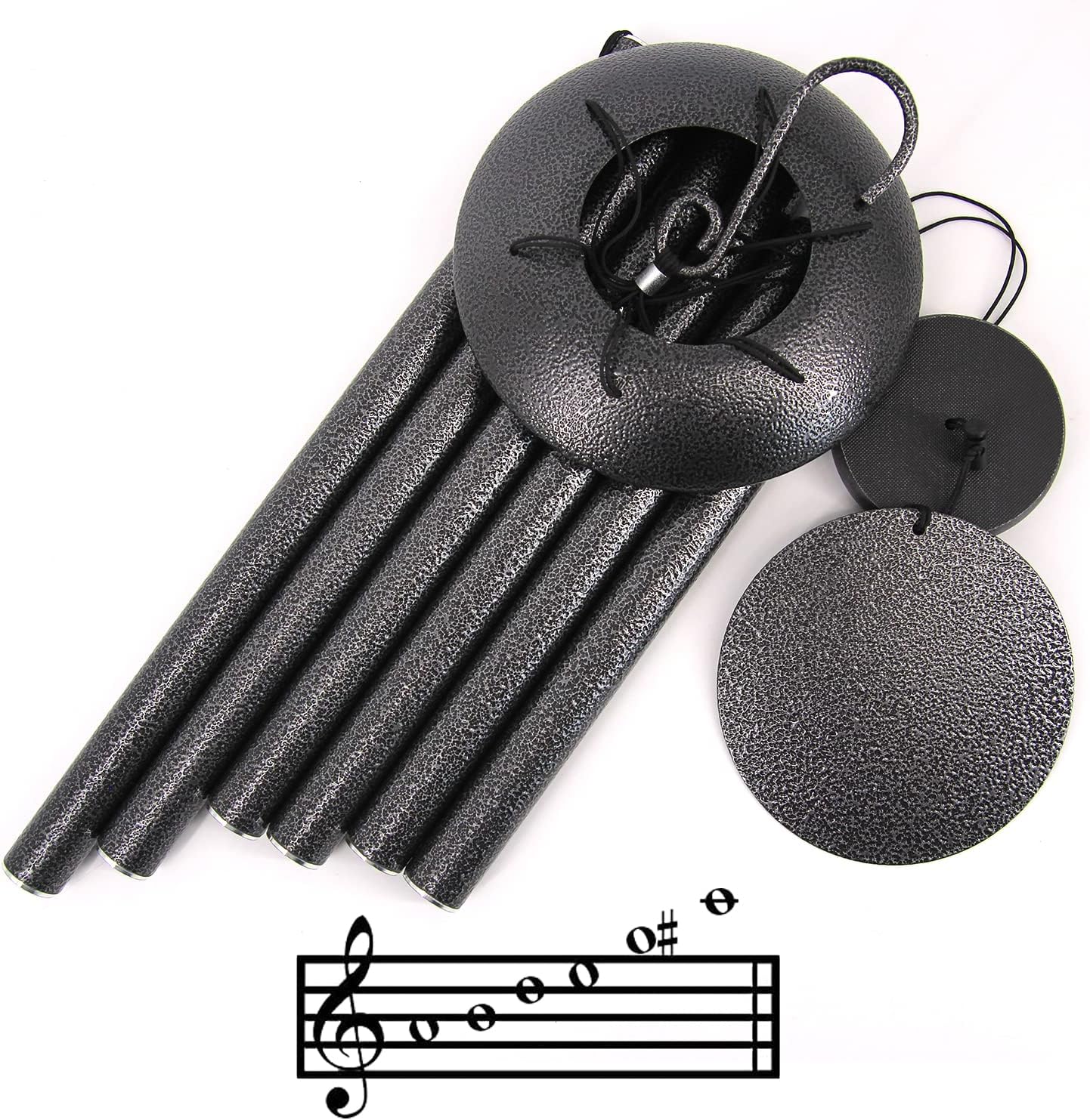 Sympathy Memorial Wind Chimes, 36' with 6 Metal Tubes, Outdoor Deep Tone for Garden, Christmas Hanging Decor - Black Grey