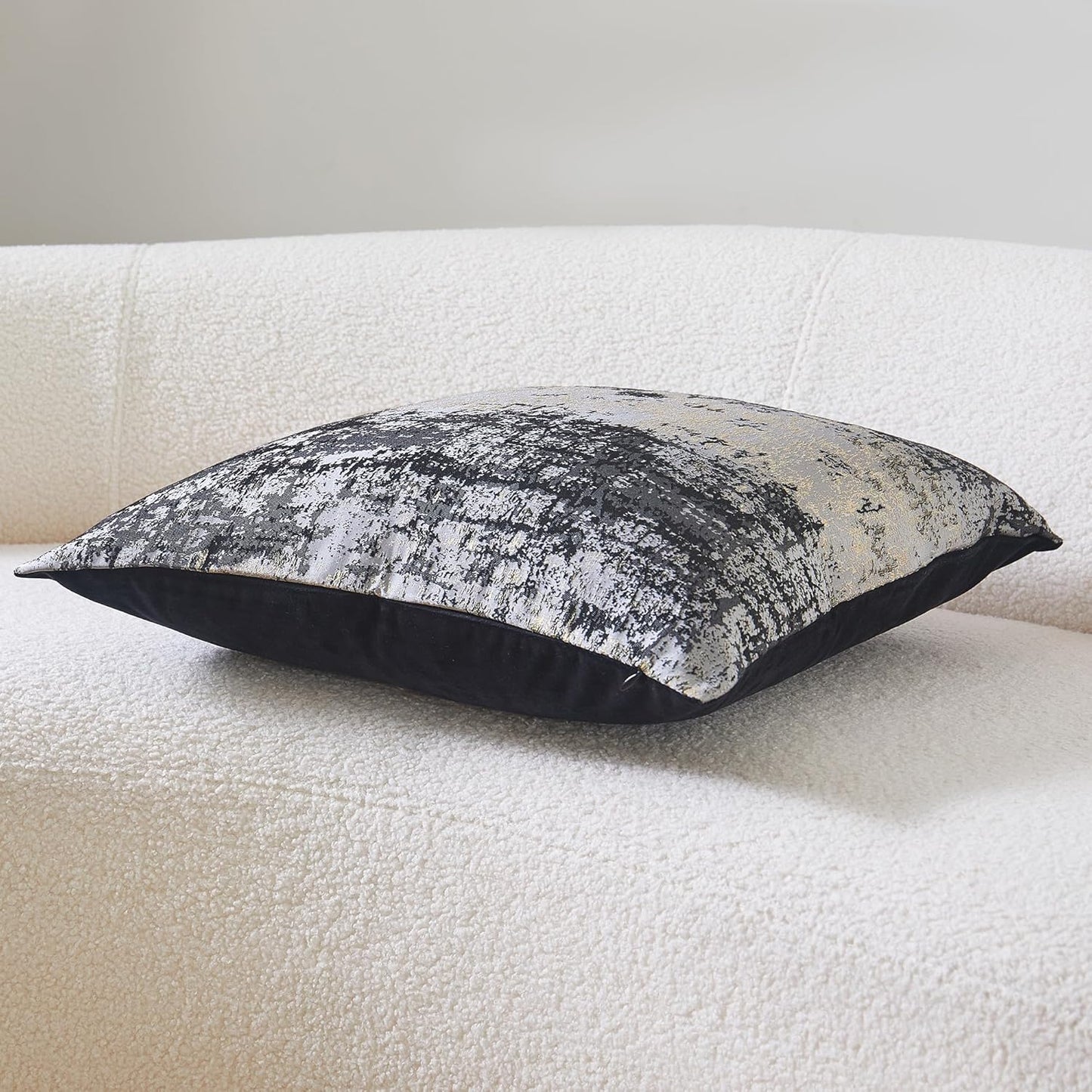 THE-TINOART Charcoal Gray & Black Pillow Cover 22x22 - Gold Embroidered Luxury Jacquard, Modern Reversible Throw Pillow Cover for Sofa/Bed, Velvet Backing