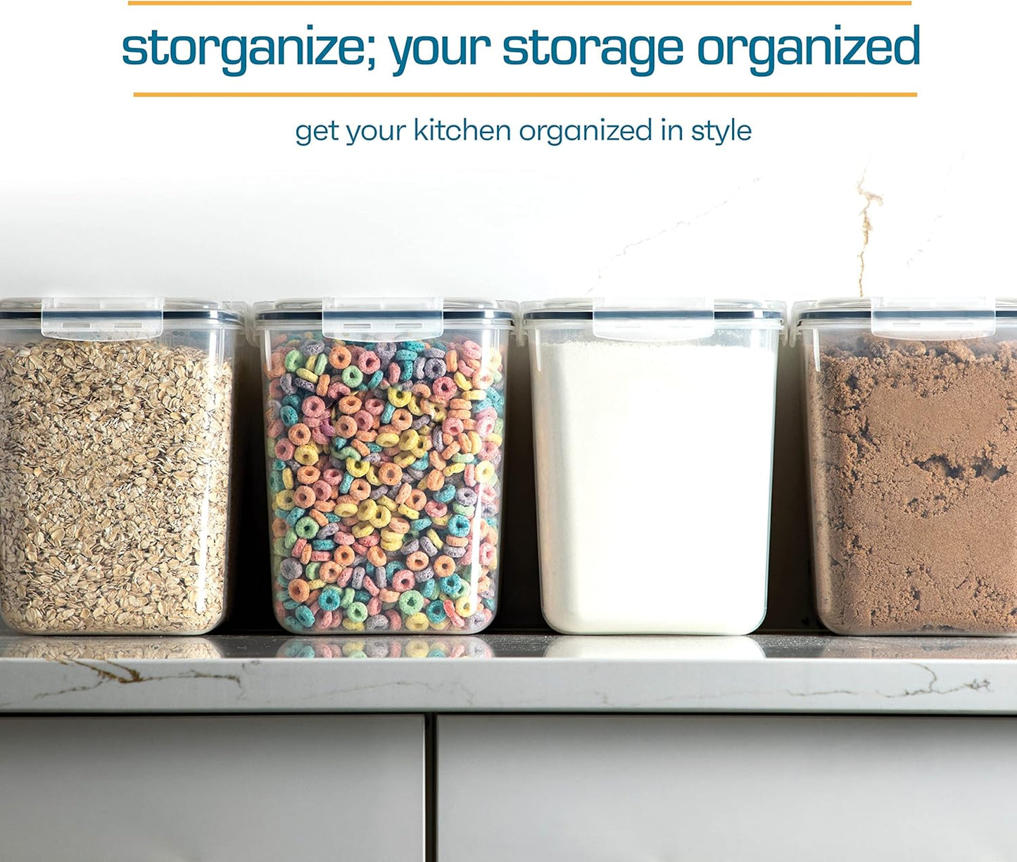 Storeganize Flour Sugar Storage Containers (5.3L/4pk) Great Rice Canisters Sets For The Kitchen pantry, Large Food Storage Containers With Lids Airtight