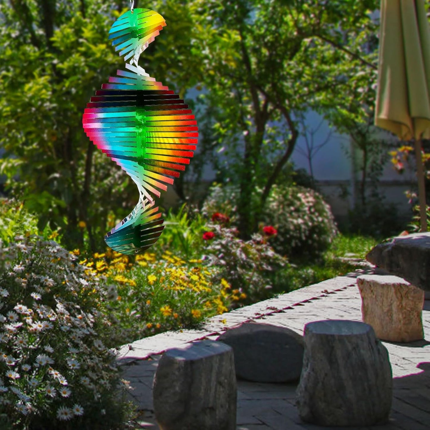 Wind Spinner Rainbow Wave Wind Spinners for Yard and Garden,15in Hanging Kinetic Yard Art Wind Sculpture,3D Wind Spinners Outdoor & Indoor Rainbow Helix Garden Decor Christmas Ornaments
