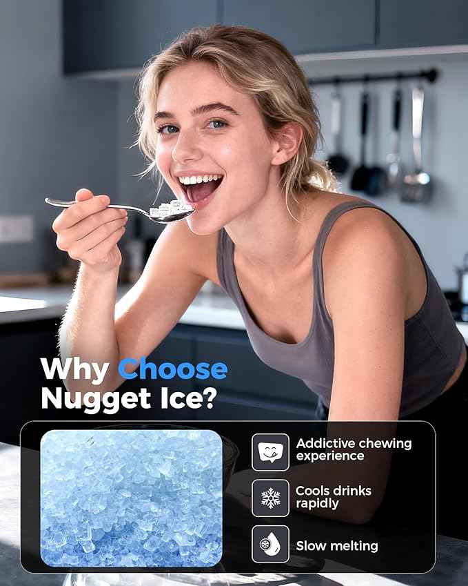 CyberChill Nugget Ice Maker Countertop 44lbs Per Day Pebble Sonic Ice Makers Machine Chewable Pellet Ice with Self-Cleaning Removable Water Tank See Through Window for Home/Kitchen/Office