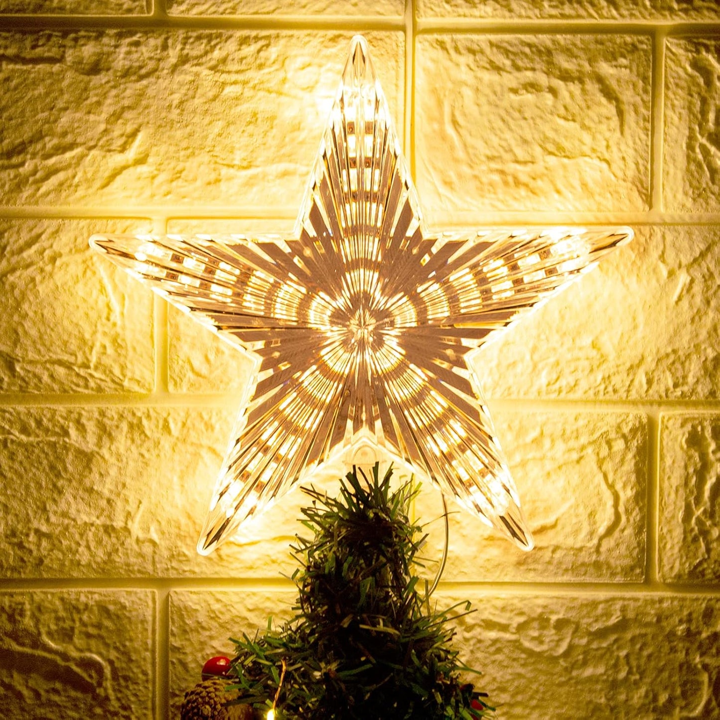 Christmas Tree Topper Star Warm White Light Christmas Tree Decor for Christmas Holiday Home Fit for General Size Xmas Tree, 8.7 Inch