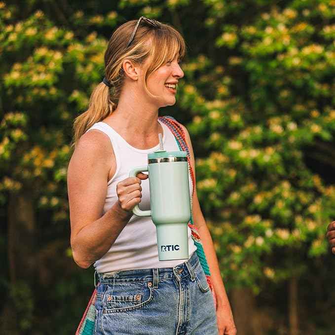 RTIC 30 oz Road Trip Tumbler Double-Walled Ceramic Lined InsulatedStainless Steel Portable Travel Coffee Mug Cup with Lid, Handle and Straw, Periwinkle