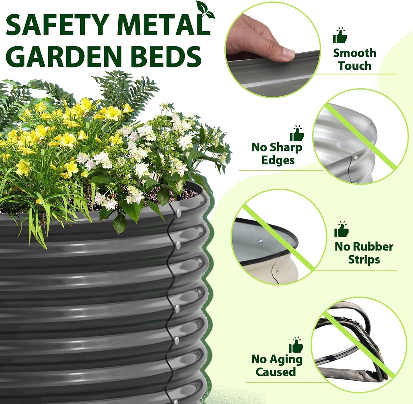 A ANLEOLIFE 6X3X2 ft Galvanized Raised Garden Beds Outdoor-2 Pack, Oval Large Metal Deep Root Planter Box for Planting Vegetables Flowers Herb, Anti-Rust & Easy-Setup, Quartz Grey