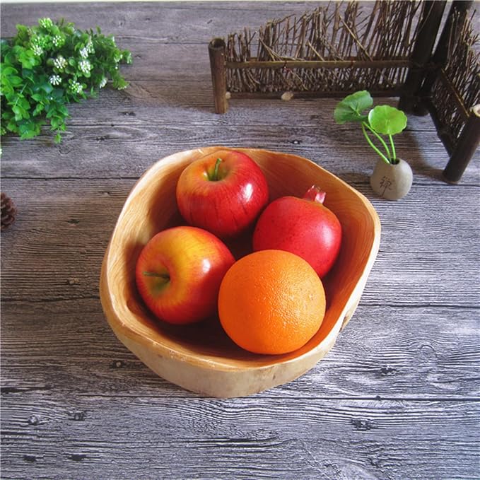 Wooden Bowl Decorative Natural Wood Fruit Bowls, Irregular Creative Wood Bowl, Rustic Hand Carved Candy Snack Keys Serving Bowls for Home Decor (12"-14" Diameter)