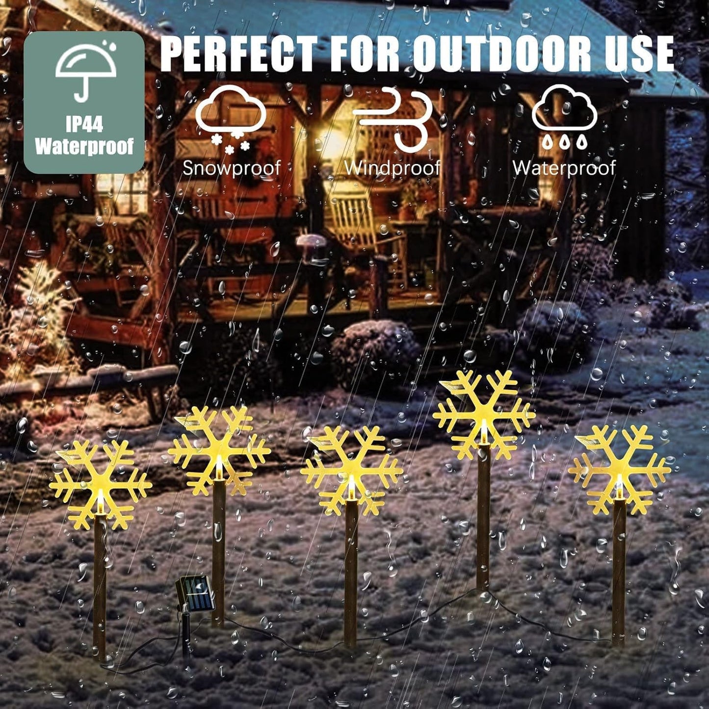 Christmas Solar Pathway Lights, Solar Snowflake Lights with Stake Landscape Outdoor Waterproof Christmas Decorations for Garden Yard Lawn Patio Walkway, 5 Pack