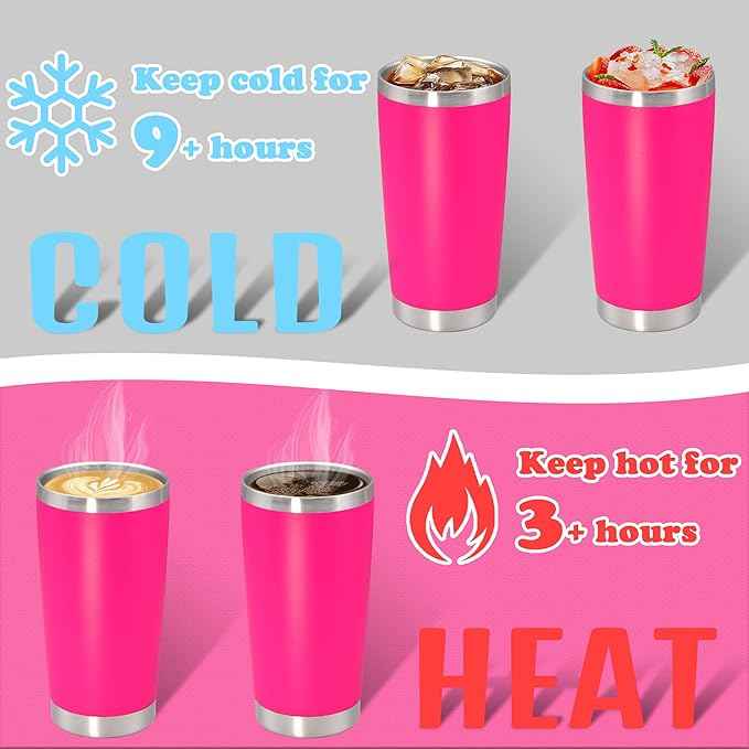 20 oz Tumbler with lid Double Wall Vacuum Insulated Tumblers Stainless Steel Coffee Mug Travel Coffee Tumbler Powder Coated Tumbler Cup Keep Hot&Cold - (Hot Pink 6 Pack)